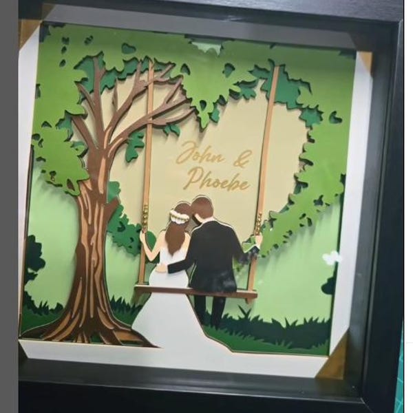 Wedding Couple Swing Shadow Box SVG: 3D Papercut File - Etsy