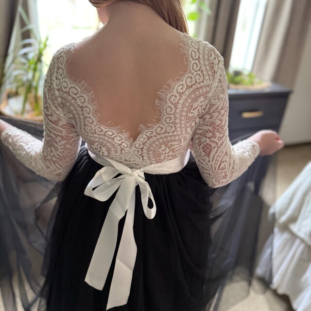 white dress with black lace top Anne Non-Returnable Final Sale Girl In Mind