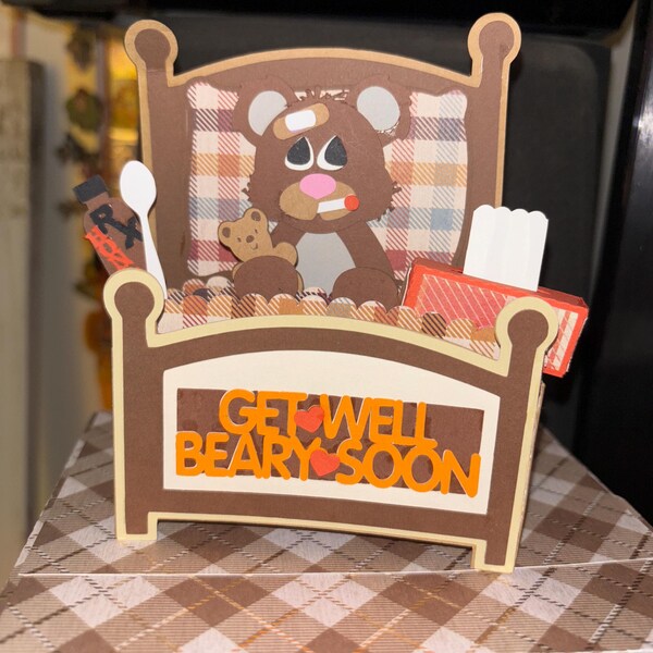 Get Well Bear Card in A Box 3D SVG - Etsy