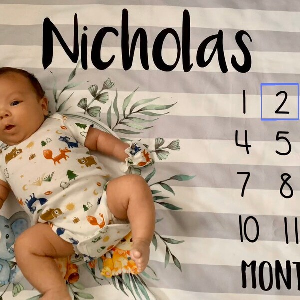 Safari Baby Blanket / Safari Animal Nursery / Baby Boy Milestone / New ...