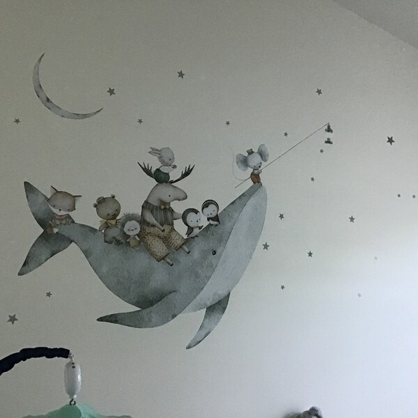 Whale Ocean Animals Nursery Wall Decal Set, Under the Sea Watercolor ...