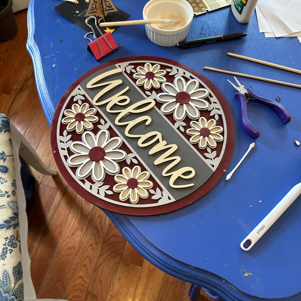 Welcome Flower Pattern Sign, Digital Download, SVG Laser Cut File ...