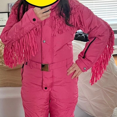 Pink Ski Suit for Women Fringed One Piece Snowsuit Women's for Winter ...