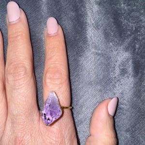 Customer photo from Vivian, Vertical Raw Amethyst Ring, Gold Ring, Gemstone Ring, Raw