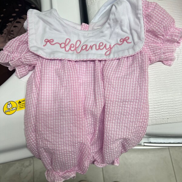 Petit Bebe Baby Girls Scallop Bubble - Royal Blue Gingham with Red Side Bows main image 1