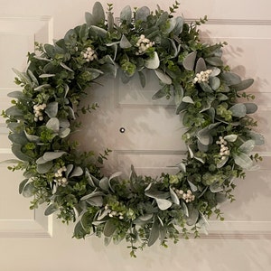 Year Round Lambs Ear Wreath, Modern Farmhouse Eucalyptus Wreath ...