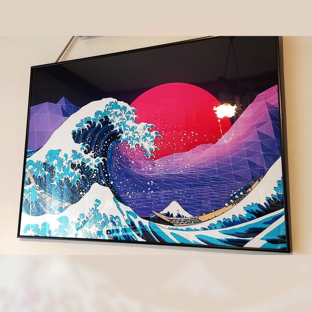 Synthwave Space: The Great Wave off Kanagawa [synthwave/vaporwave/cyberpunk] — aesthetic poster, retrowave poster