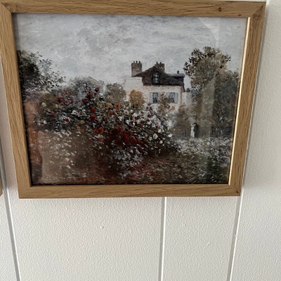 Cottage Oil Painting Rose Garden Wall Art Summer Vintage Muted Print ...
