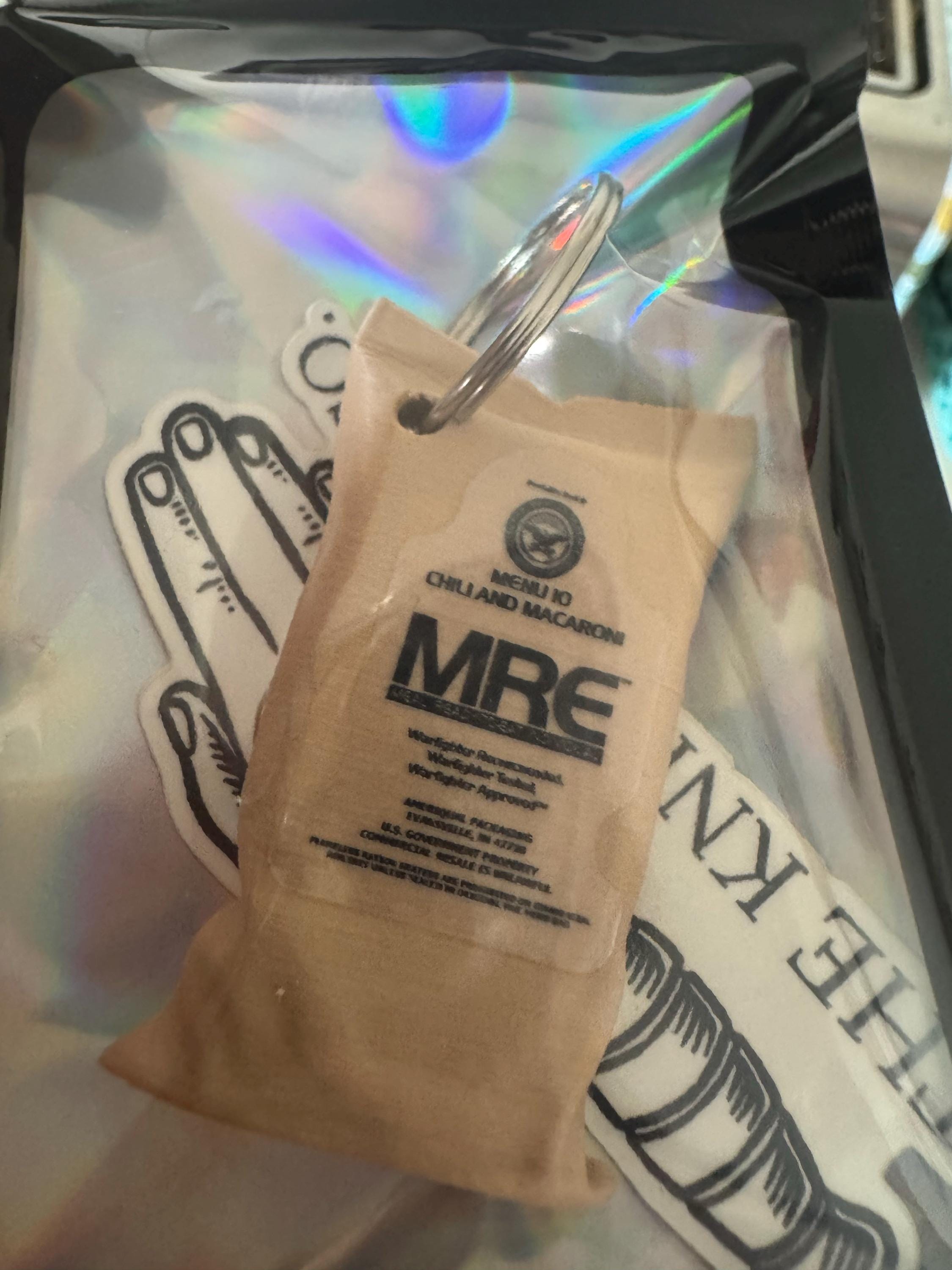 MRE Chili-Mac Keychain -Great Military gift for Army, Marines, Navy, Airforce, Coast Guard or Spaceforce - Perfect gift for Veterans!