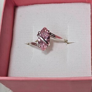 Pink Ice Ring, Genuine CZ 12x6mm Approx 2 Ct. Marquise Set in 925
