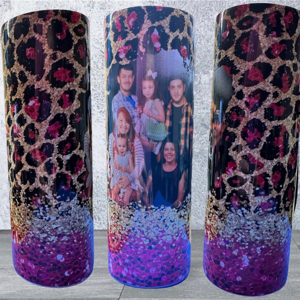 20 OZ Seamless Hot Pink Glitter Leopard Photo Skinny Tumbler Design ...
