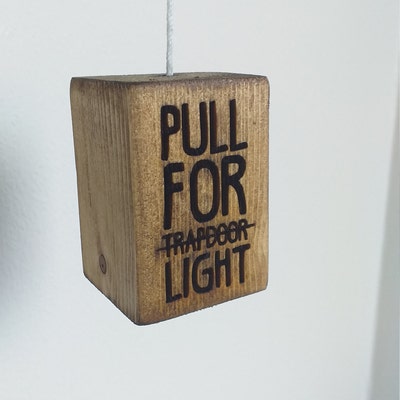 Funny Light Pull Wooden Rustic Wood Trap Door Laugh Pyrography Burned ...