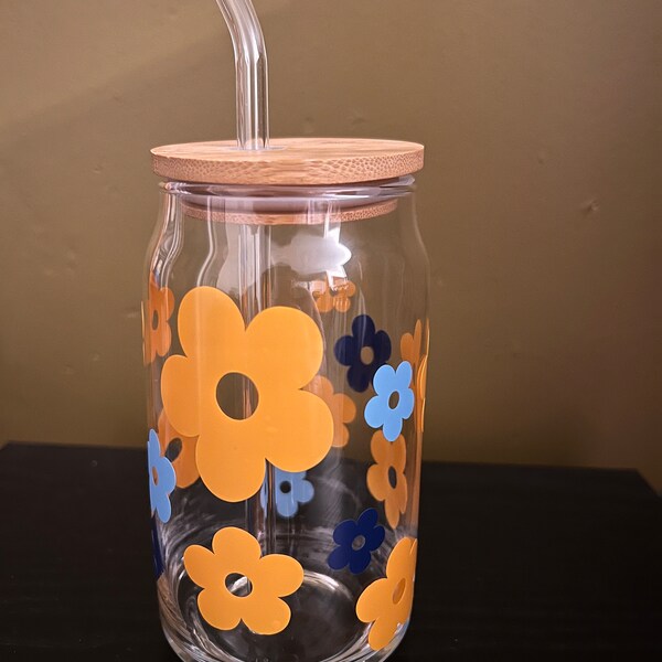 Retro Daisy Flower SVG for Libbey Beer Can Glass Wrap 16 Oz | Boho ...