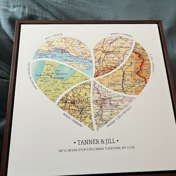 Custom Heart Map Personalized Heart Map Print: 1-6 Locations,