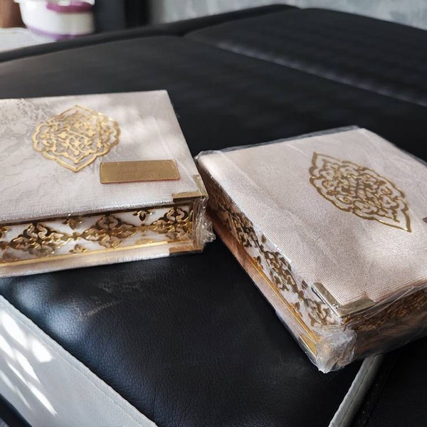 Holy Quran in Velvet Gift Bag with Prayer Beads - Raspberry Pink