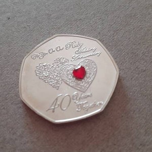 40th RUBY WEDDING ANNIVERSARY Silver Commemorative With Inlaid Gemstone ...