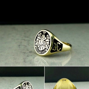 Solid Gold Coat of Arms Signet Ring Christmas Gift Family - Etsy