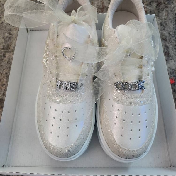 Wedding Shoes for Bride White Color, Crystal Stones Custom Design and ...