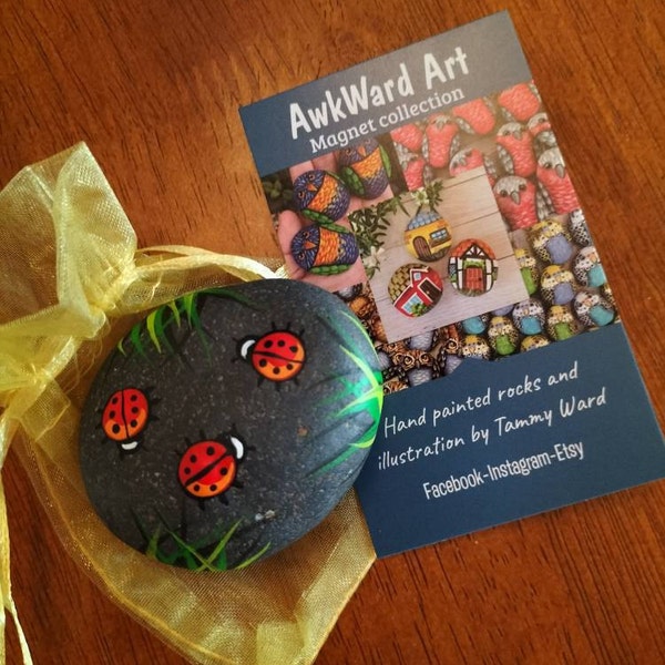 Set of 3 Hand Painted Rock Magnets- Wonky Cottages - Etsy