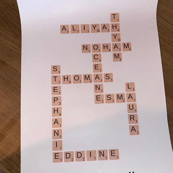 Affiche Personnalisée Prénoms Scrabble - Décoration Murale Famille Unique Par Le Temps Des Paillettes