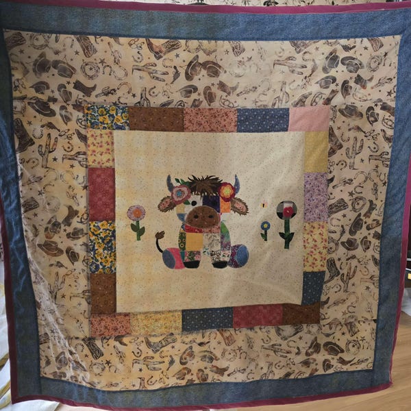 Patchwork Cow Pattern Patchwork Highland Cow Quilt Pattern: Applique Baby Blanket (PDF ...