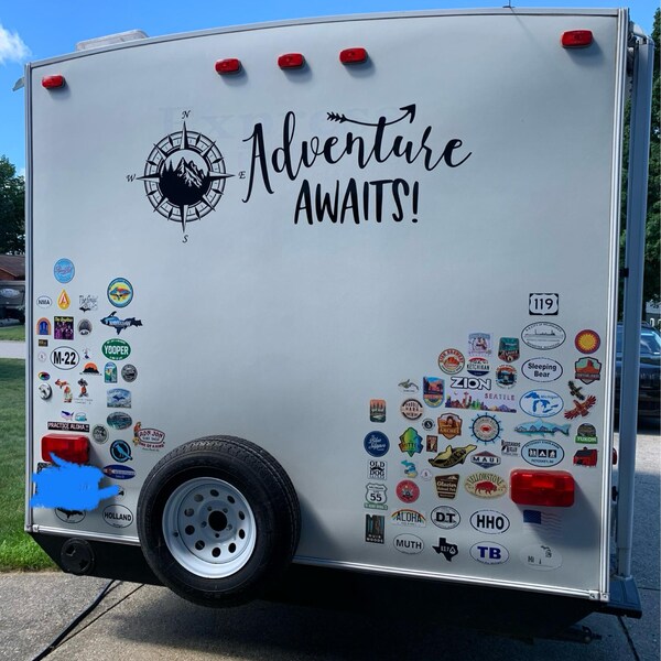 Compass Rv Decal With Mountains - Adventure Awaits Camper Decor Vinyl ...