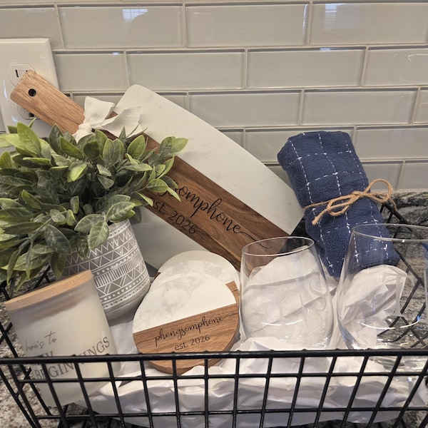 Custom Gift Basket Housewarming Gift Cutting Board First Home Gift Idea ...