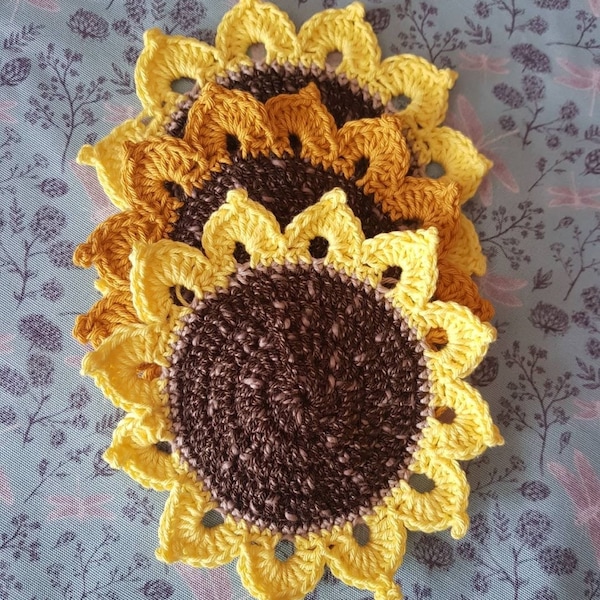 Sunflower Coasters Crochet Pattern, Easy Crochet PDF Pattern for ...