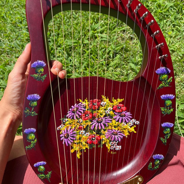 Hand-decorated Lyre Harp - 16-string, Red Rose Design - Etsy