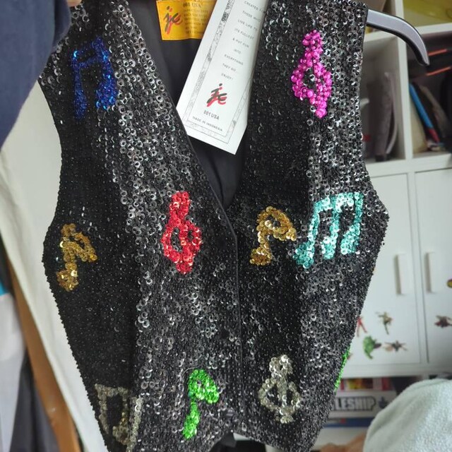 Unisex Music Vest Sequin Note, Shiny Music Themed Vest, Kids Party