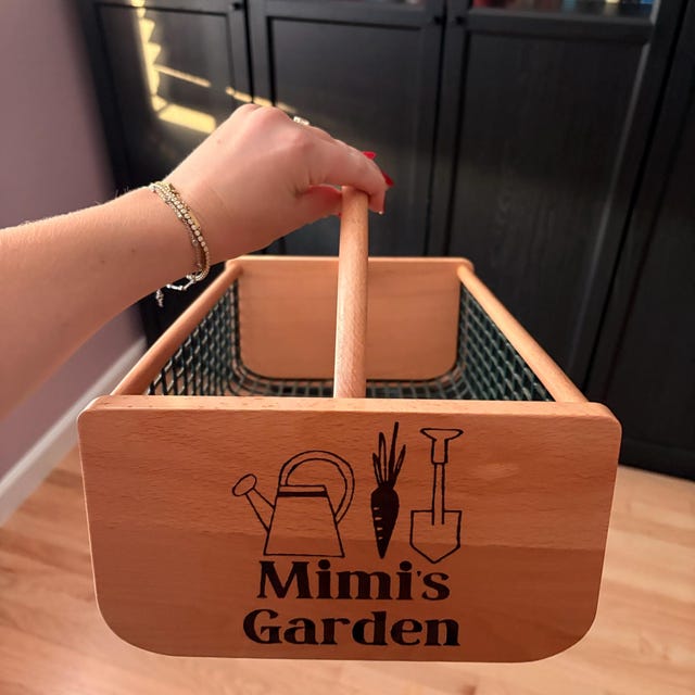 Customer photo of a personalized engraved harvest basket, shared by Eryka in their review