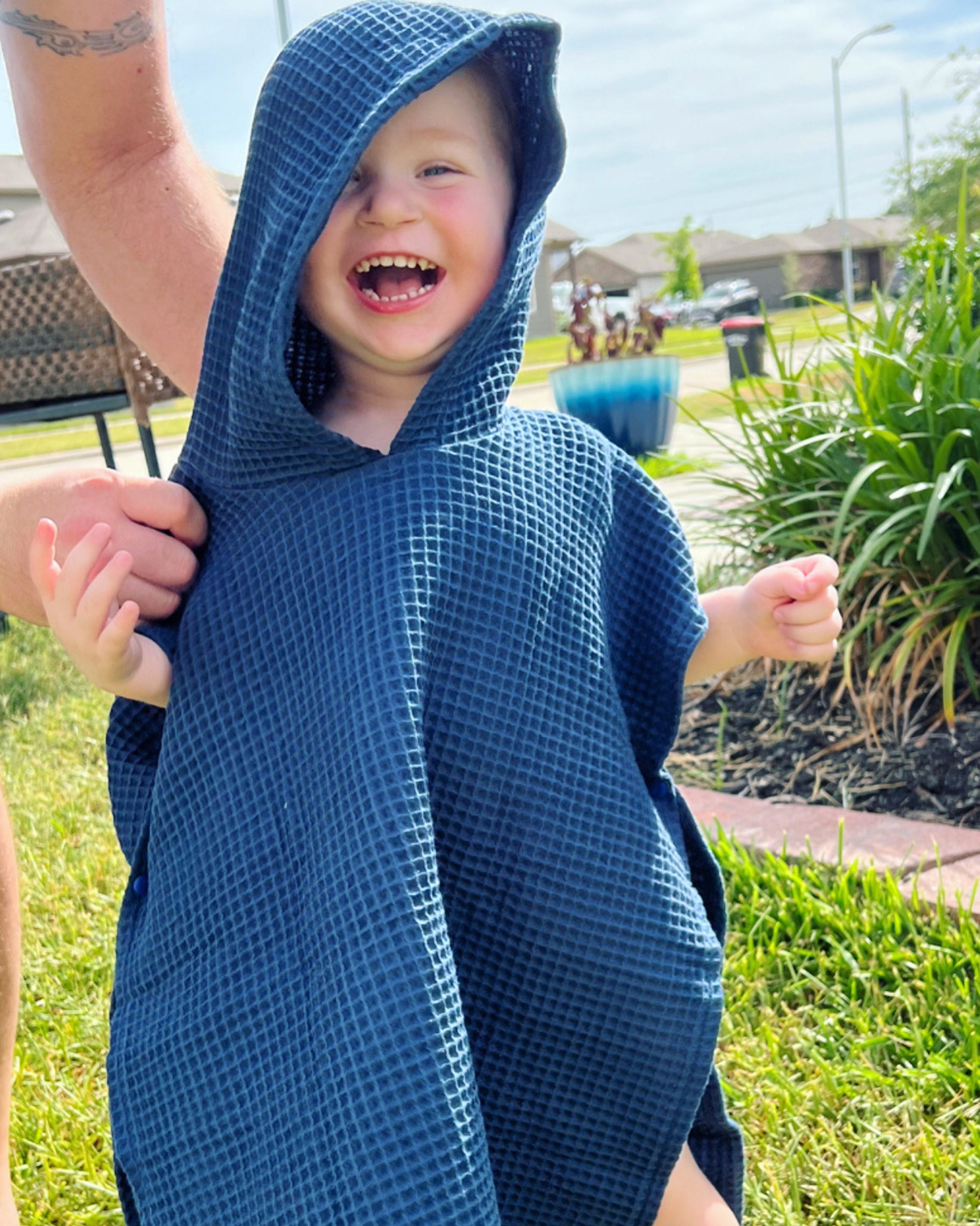 Hooded Towel with Custom Embroidery - Waffle Beach Towel Poncho - Hooded Coverup - kids swimsuit coverup - 100% organic cotton