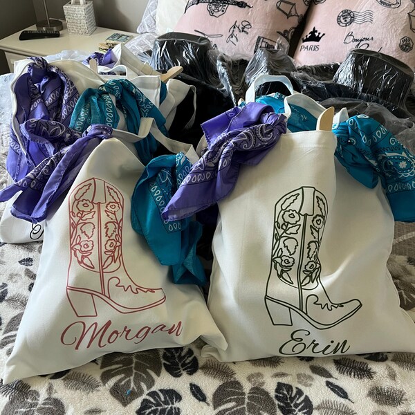 Bachelorette Gift Bags, Bachelorette Tote Bag, Pink Howdy Cowgirl Tote ...