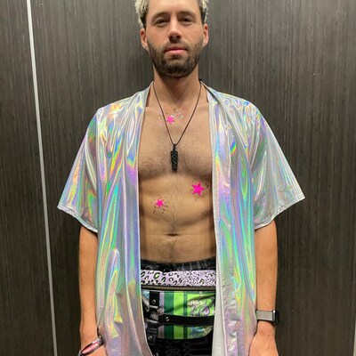 Men's Rave Kimono Holographic Kimono Iridescent Jacket - Etsy