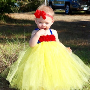 Beautiful Snow White Tutu Dress Costume With Red Hair Bow for - Etsy