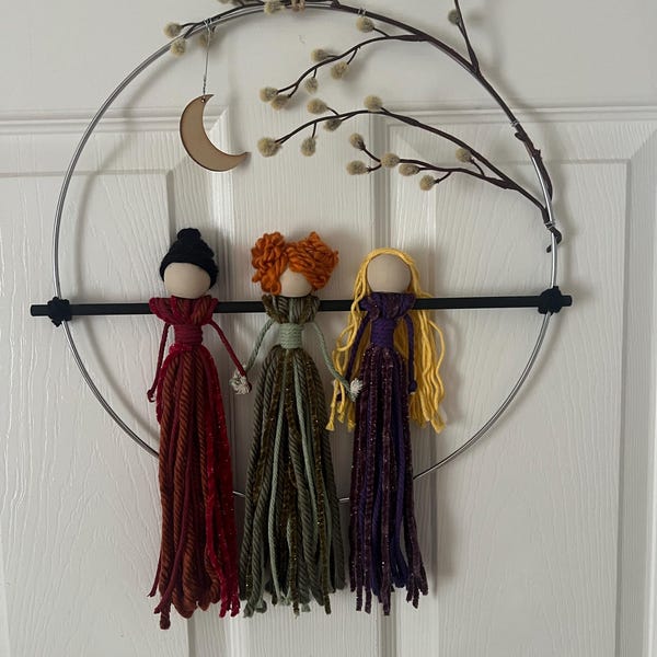 Macrame Hocus Pocus Hocus Pocus Wall Decor, Halloween Witch Decor, Sanderson Sisters Wreath ...