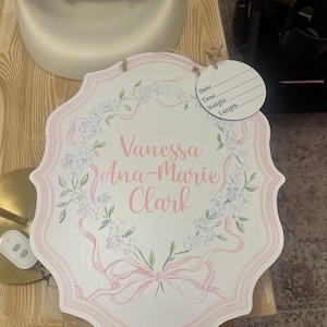 Floral Bow Printed Custom Personalized Name Sign | Hospital Door Hanger | Grandmillenal Announcement | Custom Baby Name Sign | Name Sign