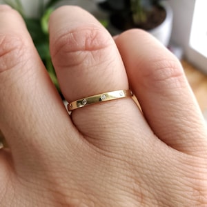 DIAMORE 14K Gold Polished Flush Set Diamond Accented Stack Band Ring