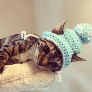 Bonnet Tricoté Unisexe Avec Oreilles De Chat – Noir Et Gris, Pompon Et Détail Croix