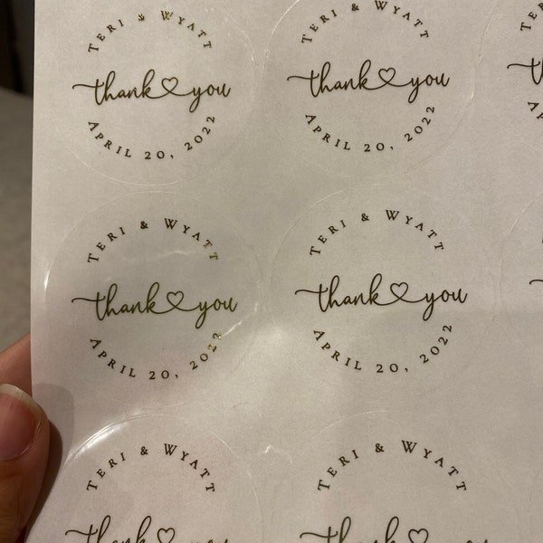 2" Custom Real Foil Wedding Thank You Stickers - Gold - Rose Gold ...