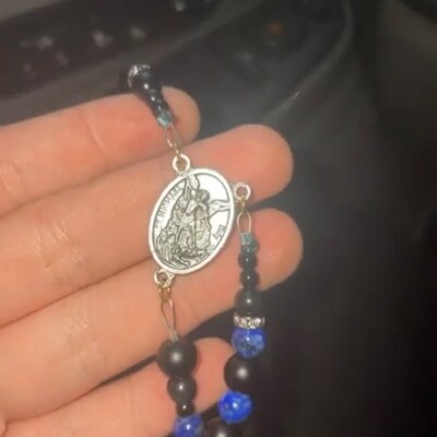 Wowser Ladder Rosary – Silver-Plated Catholic Rosary With Sapphire Beads, 22 Inch Prayer Chain