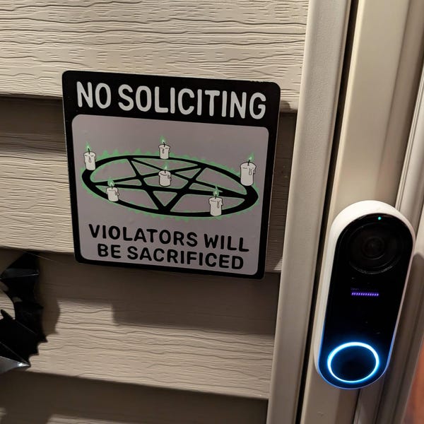 No Soliciting Sign Window Cling Goth (violators Will Be Sacrificed ...