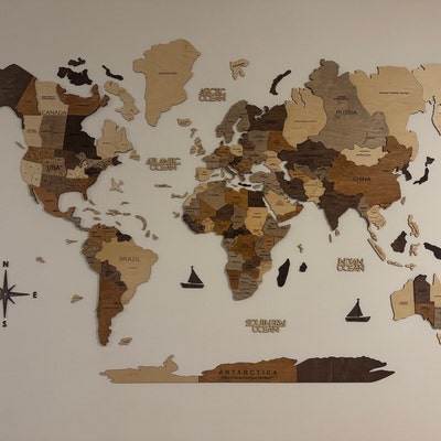 World Map Wall Art, Wooden Map, 5th Anniversary Gift, Housewarming Gift ...