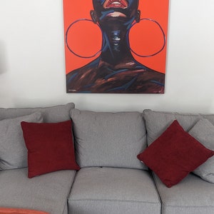 Afro Woman| ORANGE Large Wall Art| Black art| Pop Art | Abstract Print | African American art | Wall art living room |