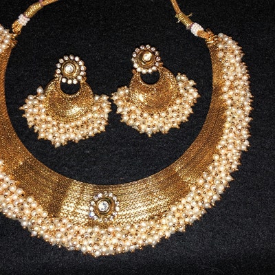 Gold Necklace Set With Pearls/ Indian Necklace/ Ethnic Necklace/ South ...
