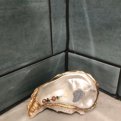 Oyster Shell Décor Natural And Gold, Ring Dish, Bridal Gift, MOH