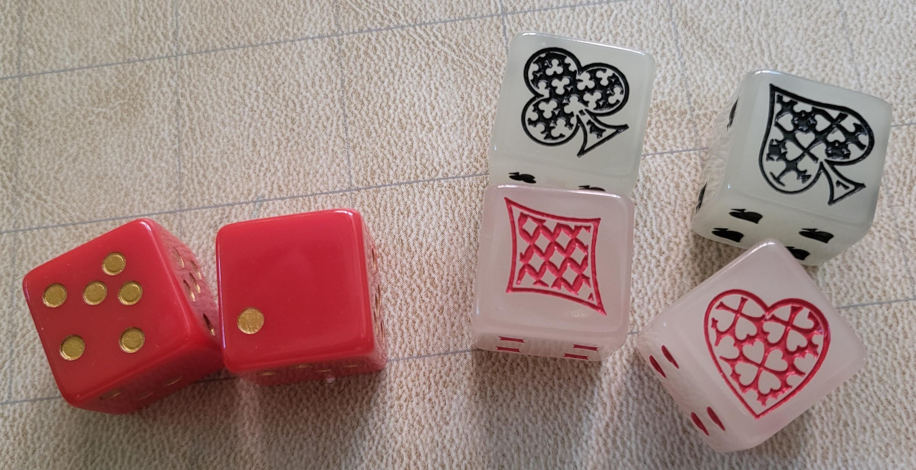 Card Suit Dice /Poker Dice/ Set of 4 / D6