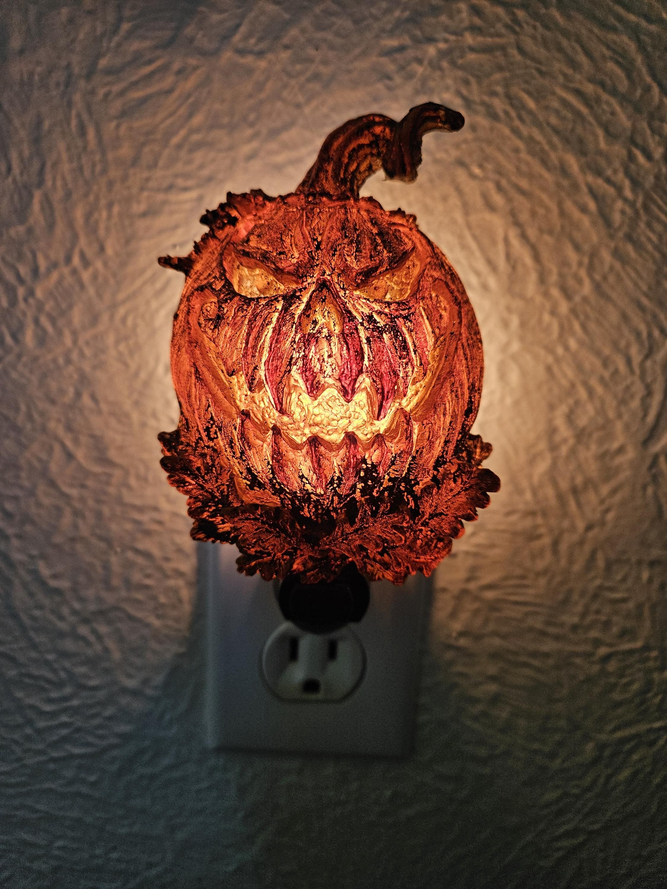 Jack O' Lantern Nightlight, Hand Painted Resin Sculpture | Halloween Gothic Night Light |  Pumpkin Lighting for Gothic Fantasy Home Decor