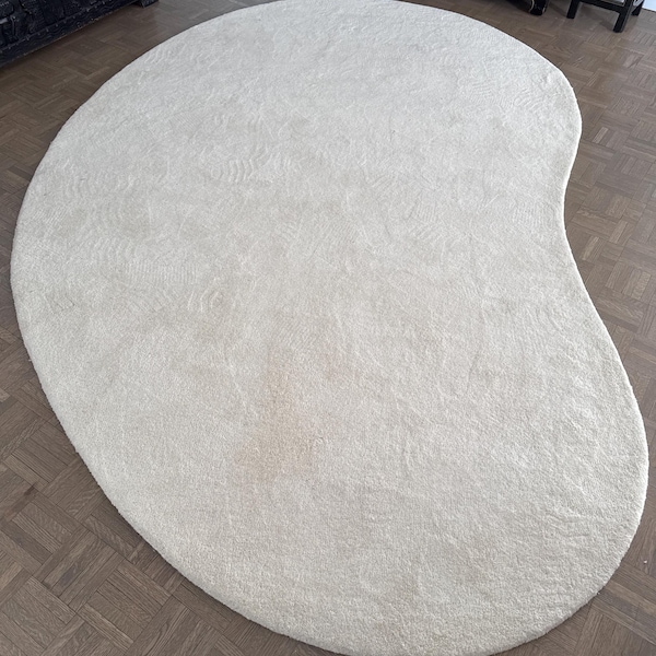 Round Rug, Abstract Round Carpet, White Round Rug Tufted Wool Circle ...