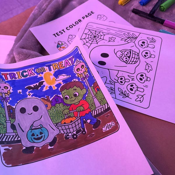 Spooky Cute Coloring Pages PDF PNG - 10 Cozy and Comfy Halloween ...
